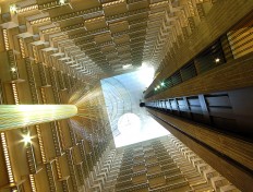 Looking up from the lobby area at the Atlanta Hyatt hotel.